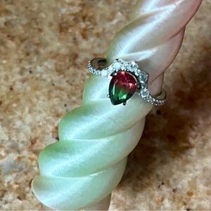 Bomb Party Stunning Sterling Silver Ring with Red and Green Gemstone